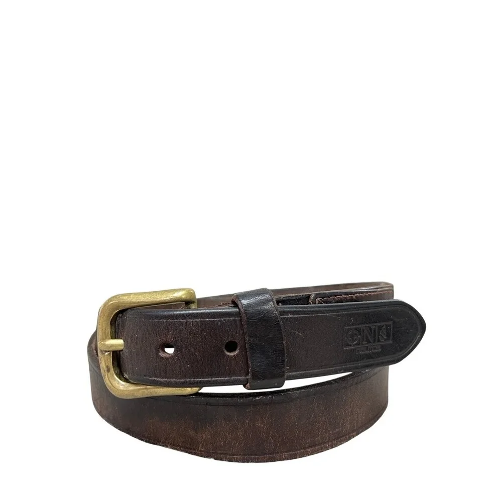 Nautica Mens Brown Genuine Leather Belt Brass Buckle Size 38 Classic Casual